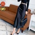 Chân váy lụa satin dáng ôm dài qua gối kiểu hàn quốc lưng cao body bút chì phong cách midi công sở đẹp WTAShop.. 