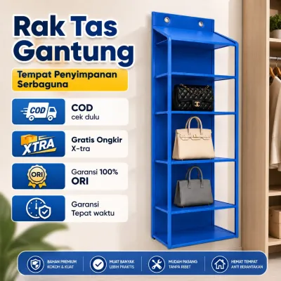 Rak TAS Gantung Jumbo Warna Polos Alas Triplek Mika Tebal Hanging Bag Organizer Zipper