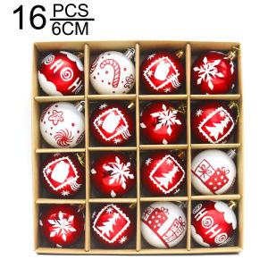 Red and white hand-painted 6CM16pcs carton Christmas ball set Christmas shopping mall holiday decorations