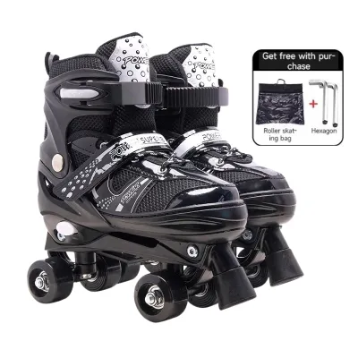 Roller Skates Size Adjustable Double Row Skates Two Line PU Roller Skate Shoes Child Teenagers