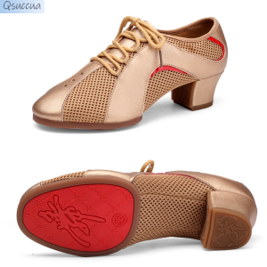 รองเท้าฝึกรูปร่างรองเท้าเต้นรำสไตล์ใหม่สำหรับผู้หญิงสไตล์ละตินรองเท้าผ้าใบตาข่ายรองเท้าเต้นรำสำหรับผู้หญิง