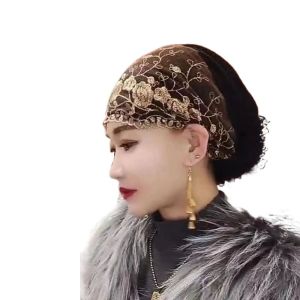 LIVELYN Flowers Baotou Hat Lace Embroidery Prayer Hat Fashion Cotton Turban Women