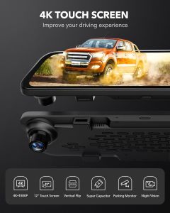 WOLFBOX 12" Screen 4K Mirror Dash Cam Backup Camera 2160P Full HD Smart Rearview dashcam Dual Cam Night Vision