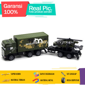 Diecast Miniatur Mainan Mobil Truk Trailer Kontainer Militer Set Isi 2 Besi Metal
