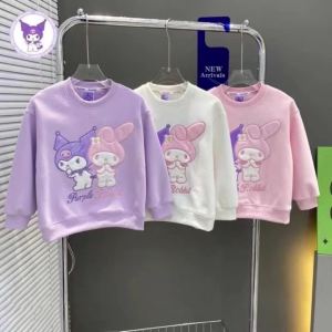 2024Sanrio Melody ของฉัน Kuromi สาวเสื้อยืดอะนิเมะความร้อนเสื้อแขนยาวสบายๆหลวมข้นฤดูใบไม้ร่วงฤดูหนาวเสื้อผ้าเด็ก