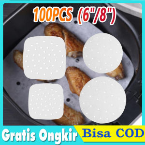 100 Pcs Alas Air Fryer Tatakan Kukusan Kertas Alas Kue Tahan Panas Tidak Lengket