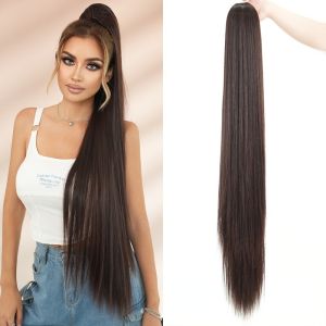 OMQAIO Trắng đến nâu nhạt Tóc giả đuôi ngựa ombre 40 inch Chịu nhiệt Mái tóc đuôi ngựa Sợi chịu nhiệt Tóc tổng hợp Bím tóc đuôi ngựa dài xoăn sóng dành cho phụ nữ