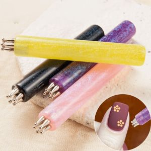 DEER 1.8mm Tip Nail Art Dotting Pen Multi-purpose Glitter Handle 5 Petal Flower Pen DIY Tools Flower Design Manicure Drawing Pen DIY Nail Art