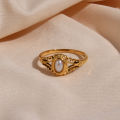 Viviann Original 18K Gold Plated Hollow Texture Pearl Rings For Women Gold Ring Rings Finger Chunky Wedding statement Jewelry Shell Pearl Zircon Ring Gift. 