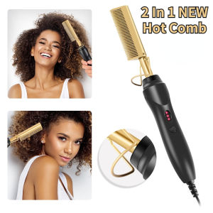 2 in 1 Electric Hot Heating Comb Hair Straightener Curler Wet Dry Hair Iron Straightening Brush Hair Styling Tool(US plug)
