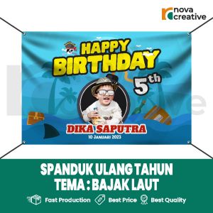 Cetak Banner Ulang Tahun Anak Tema Bajak Laut Desain Suka-Suka