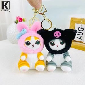 Keranixy Kawaii My Melody Kuromi Cinnamoroll Pochacco Dress-up Cat Plush Dolls Keychain Anime Shark Cat Schoolbag Backpack Couple