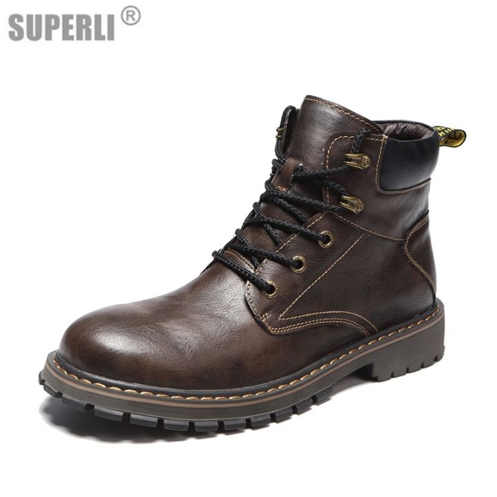 SUPERLI Men's Work Boots Motorcycle Boots Western High Boots Men's