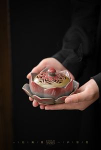 彩陶莲花香薰炉 仿古陶瓷手彩熏香炉 塔香 线香 粒香 锥形香 盘香炉 香炉 香道摆件- 家用熏香炉 Porcelain Lotus Incense Burner Incense Coil Burner