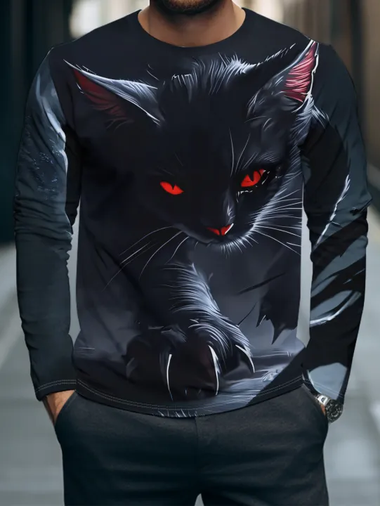 7CYM [Local Stock] Christmas Halloween Men Halloween Black Cat Graphic ...