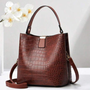 Croc Embossed Bucket Bag Faux Leather Shoulder Bag Womens Trendy Crossbody Bag
