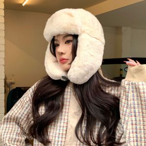 MUQZI Windproof Men Women Pilot Hat Outdoor Fluffy Faux Fur Pilot Cap Thickened Ski Ear Protection Hat Winter