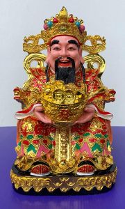 #1271 เทพไฉ่ซิ่งเอี๊ย เทพเจ้าแห่งโชคลาภ นั่งถือก้อนทองประทานโชคลลาภ 4-16 นิ้ว