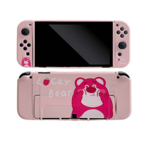 Nintendo Switch/Switch OLED Case Soft Pink TPU Protective Case Cover Cartoon Strawberry Bear Anti-Scratch Casing Nintendo Switch/Switch OLED Case