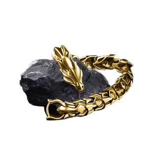 BELLEMODE ครอบงำ ประณีต ของขวัญ แฟชั่น ฮิปฮอป พูดเกินจริง พังค์ มังกรย้อนยุค สร้อยข้อมือมังกรทอง สร้อยข้อมือโซ่ เครื่องประดับวัยรุ่น อุปกรณ์เสริมสำหรับผู้ชาย