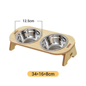 PetStern ชามอาหารสัตว์เลี้ยง ชามเอียง ตัวฐานเป็นไม้ ชามสแตนเลส ถอดล้างง่าย ไม่เป็นสนิม