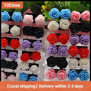 【Local shipping】 12 Pairs Mystic Rose Stud Earrings Mixed Color Flower Earrings Wholesale