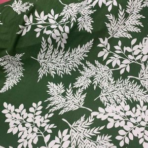 1 Mét Vải Thun Cotton 2 Chiều Nền Xanh Lá Cây Đậm Hoạ Tiết Lá Trắng Khổ 1m6 Hàng Công Ty