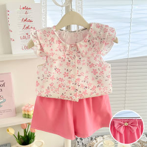 AILEBE Kids Sets Terno For Baby Girls Flower Print Short Sleeve 2 Pieces Suit Casual Fashion Fabric Summer All Season Birthday Party Wedding Christening Outfit Kids Baby Girls Clothing