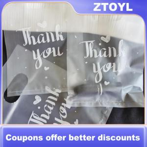 【ZTOYL】 100 chiếc túi quà bằng nhựa mini ghi “Cảm ơn” túi đựng kẹo đám cưới túi mua sắm có quai xách