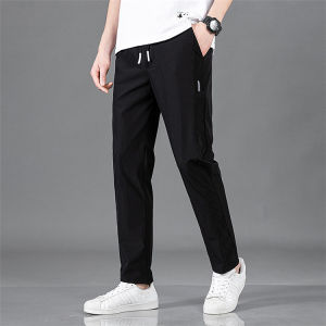 Fashionable Sports Mens Breathable Elastic Jogging Pants Ice Silk Casual Pants Trend Korean baggy trousers Pocket Zippered jogger Pants slacks For Man