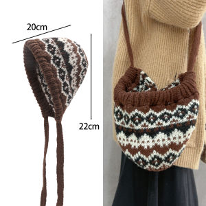 Korean Knitted Beanies Cap Winter Outdoor Cold Ear Protection Beanie Balaclava Hat Versatile 2-in-1 Knitted Hat Crossbody Bag