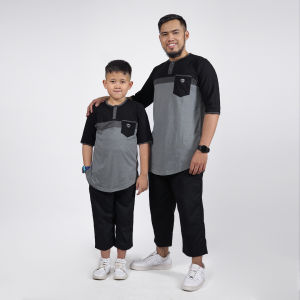 KHOIRUMMAH Koko Kurta Jafar Couple - Kaos Koko Lengan 3/4 - Kurta Pakistan Ayah Dan Anak