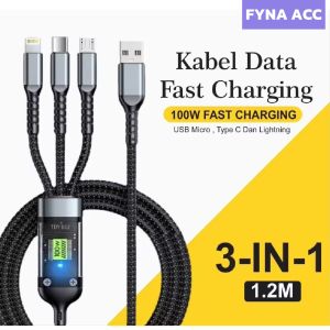 Kabel Data 3in1 FastCharging 100 Watt Micro USBType C dan Lightning / kabel data pengisian cepat