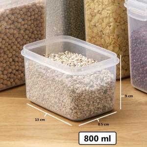 Transparent Kitchen Cereals Storage Box with Measuring Cup Moisture Proof Food Storage Containers Sealed Rotary Lid