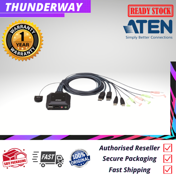 ATEN CS22DP 2Port USB DisplayPort Cable KVM Switch with Remote Port
