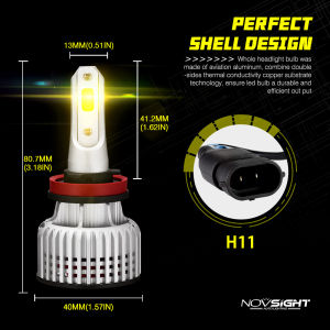 Novsight 2Pcs N12Y LED Car Headlight Bulb Kit 9005 HB3 9006 HB4 H1 H3 H4 H7 H11 LED Light for High/Low Beam Fog Light 72W 10000LM 3000K Golden Light Plug&Plays 1 Year Warranty