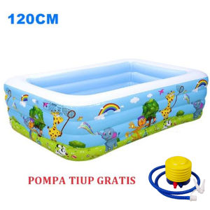 【Dikirim Dari Jakarta】Kolam Renang Karet Anak Kolam Renang Anak Keluarga Besar Family Pool Jumbo Anak 1.5 Meter Rectangular Jumbo Biru Dengan Pompa Injak