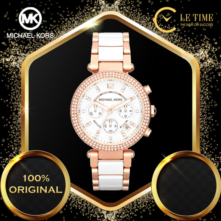 Authentic *FREE BRACELET*] Michael Kors Parker Chronograph White Dial Rose  Gold Two Tone Stainless Steel Ladies Women Watch Jam Tangan Wanita  Perempuan MK5774