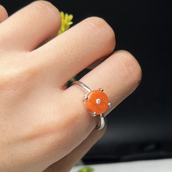 Nhẫn Khấu Bình An Ngọc Cẩm Thạch Bọc Bạc 925
