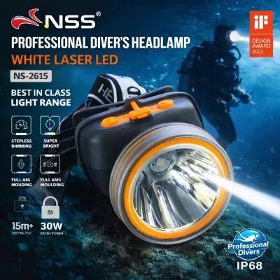 NSS NS-2615 Professional Diving Headlamp | 30W White Laser LED | Waterproof Rechargeable Underwater Flashlight
