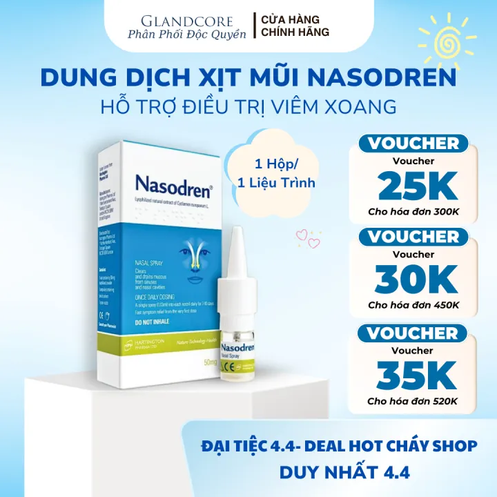 Xịt xoang mũi thảo dược Nasodren Anh Quốc 5ml, làm sạch xoang mũi, thông thoáng đường thở