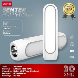 AOKI Lampu Emergency Super Terang Senter 3W+30LED Cahaya Putih Tahan Hingga 8 Jam