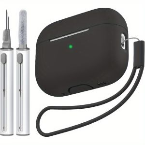 เคสซิลิโคนสำหรับแอร์พอด Pro2ฝาครอบป้องกันหน้า LED แบบนิ่มมองเห็นได้สำหรับ AirPods Pro พร้อมอุปกรณ์ทำความสะอาดกล้องและสายคล้องทนทานต่อแรงกระแทกและอุปกรณ์เสริมทนทานต่อการขีดข่วน