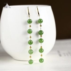Montagne Jewelry 18k Pure Gold Earrings Gold Beads Design Fine Jewellery Natural 6mm Green Jade Earrings Stud Earring