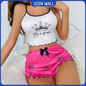 UISNMALL #C086 Womenswear European and American style pajamas womens sleeveless sling vest shorts set milk silk loungewear Nightwear