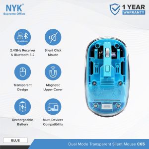 Mouse Wireless Bluetooth NYK C65 Transparant Silent Click Rechargeable