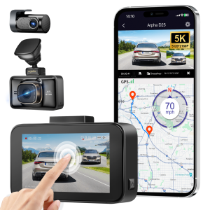5K Dash Cam Front and Rear WiFi GPS 4K Car Camera with 3 Touch Screen Voice Control WDR Night Vision Driving Rocorder Built-in 128GB eMMC Parking Mode G-Sensor