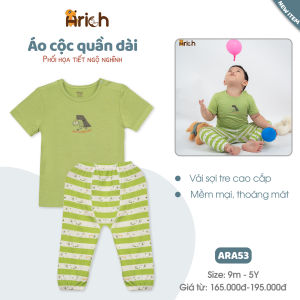 Bộ áo cộc quần dài Arich vải sợi tre Petit mềm mát phối sọc in hình quần áo trẻ em bé trai bé gái