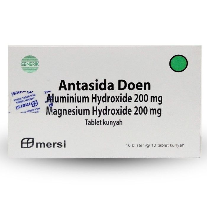 Antasida Doen Tablet - Obat Maag / Asam Lambung / Perut Kembung / Nyeri Ulu Hati / Mual Muntah / Nyeri Lambung Yang Disebabkan Oleh Kelebihan Asam Lambung (Box 100 Tablet)