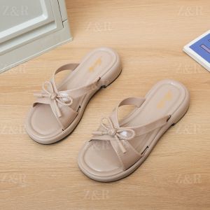 Z&R Store Comfortable Summer French Thick-Sole With Bow Design Casual Style Sandals For Womens Footwear (STANDARD ADD 1 FOR WIDE FEET)